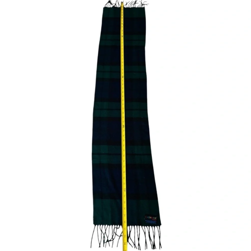 V. FRAAS Cashmink Unisex Tartan Scarf in Green and Blue Plaid Design
